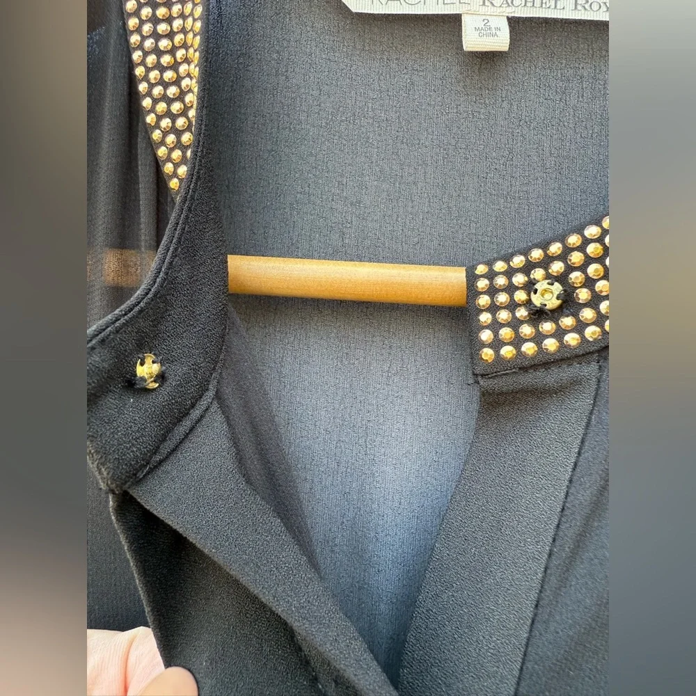 Rachel Rachel Roy Black Sleeveless Jumpsuit Gold Stud Trim Straight Leg Sz 2 NWT - Picture 10 of 16